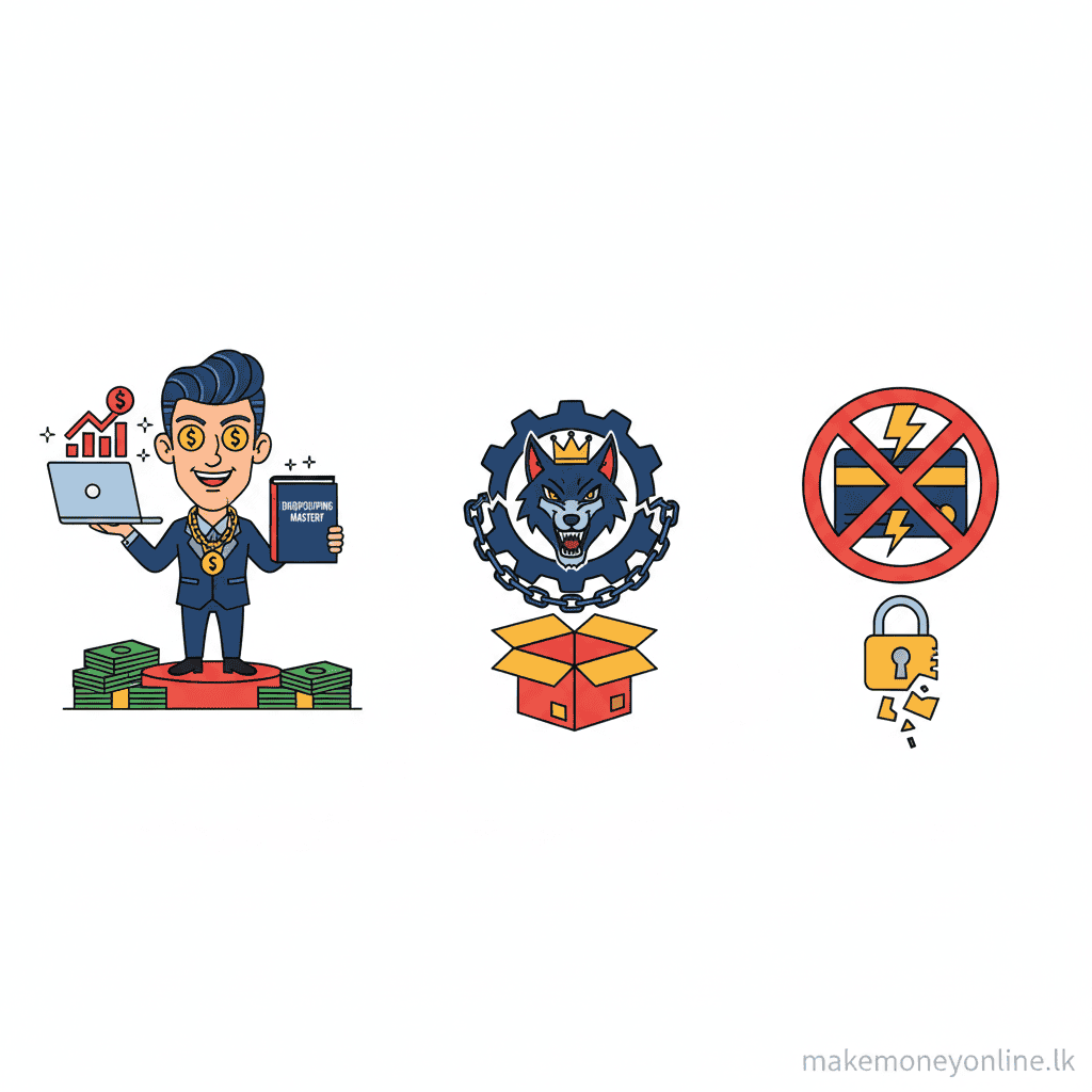Dropshipping from Sri Lanka: Earn LKR 100,000+ Monthly (2026 Guide) Dropshipping scam warning signs including fake mentorship courses, fraudulent suppliers, and payment processing scams targeting Sri Lankan sellers
