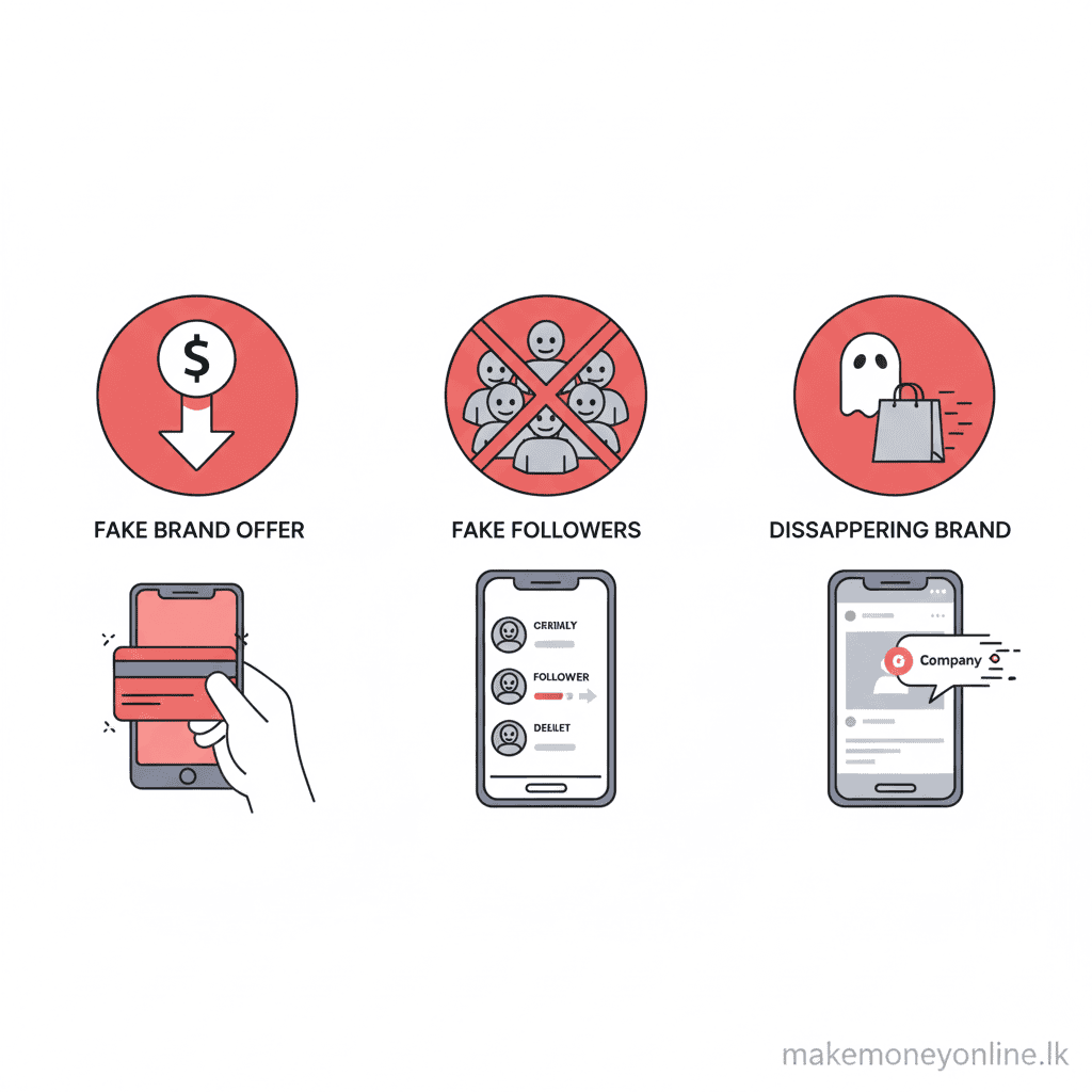 Influencing in Sri Lanka: Earn LKR 50,000+ Monthly (2026 Guide) Influencer scam warning signs in Sri Lanka including fake brand deals, follower purchase scams, and payment fraud