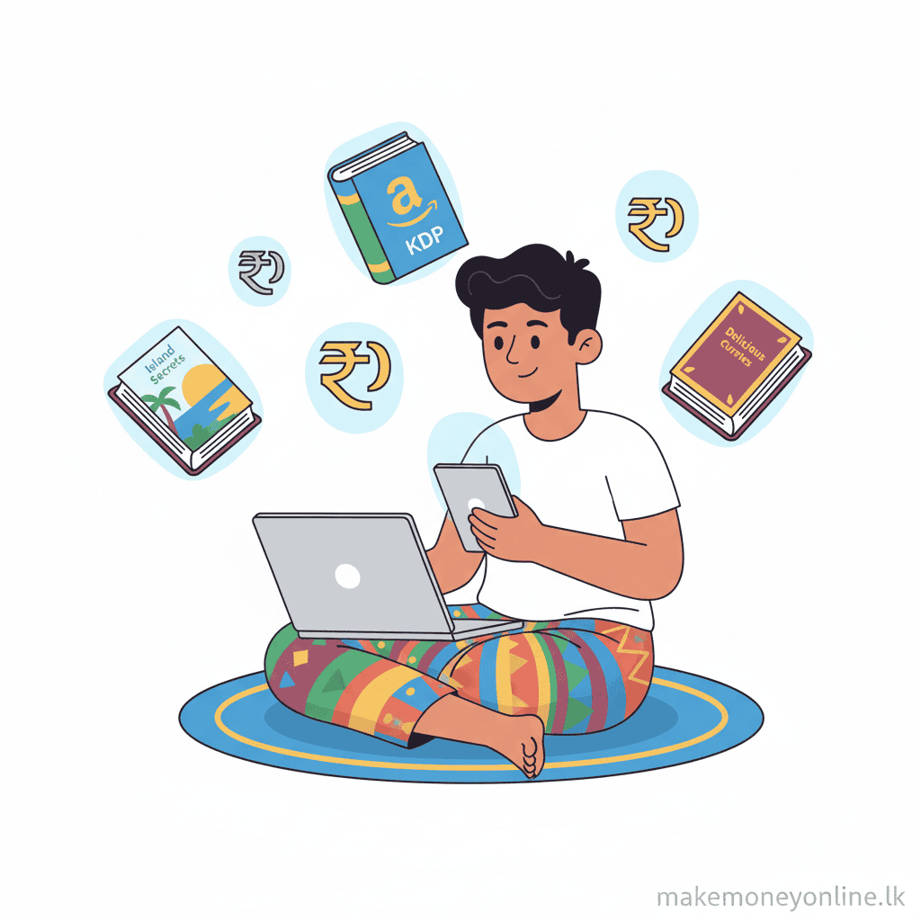 Selling Books Online in Sri Lanka: Earn LKR 50,000+ Monthly (2026 Guide) Selling books online from Sri Lanka overview showing KDP, ebook platforms, royalties, and LKR income