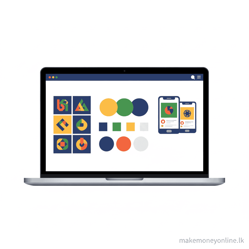 Graphic design portfolio for Sri Lankan designers showing logo, social media templates, and brand identity work