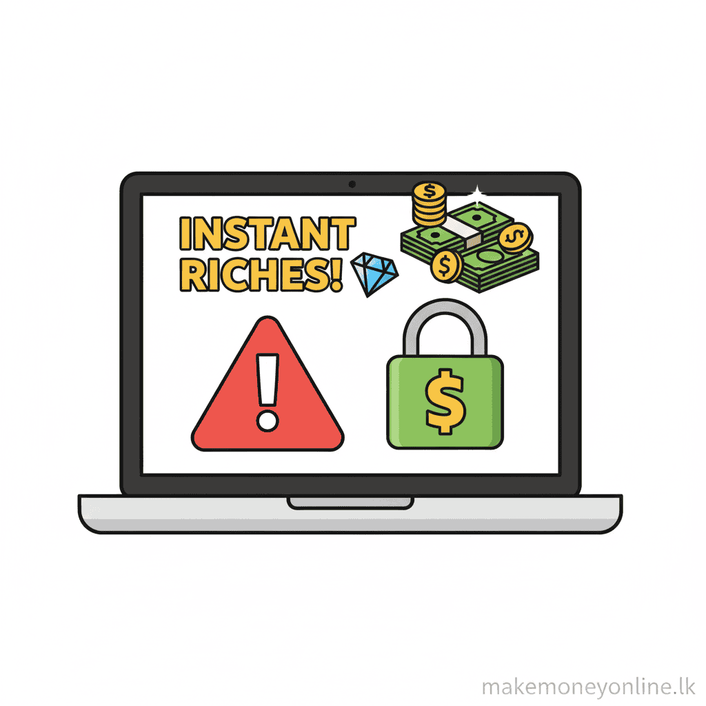 Shopify store scam warning signs including fake dropshipping courses and guaranteed profit schemes