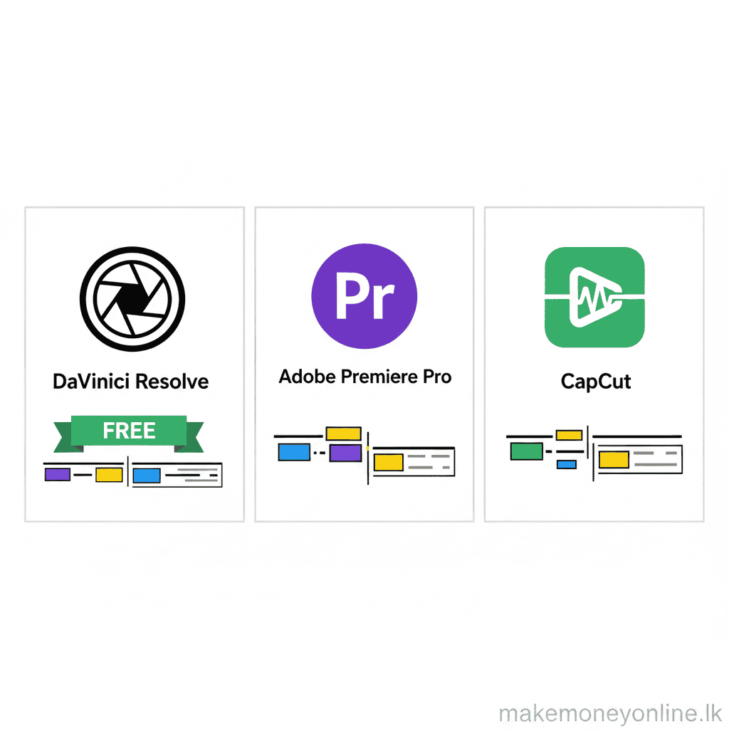 Video Editing in Sri Lanka: Earn LKR 80,000+ Monthly (2026 Guide) Video editing software options for Sri Lankan editors including DaVinci Resolve free, Adobe Premiere Pro, and CapCut