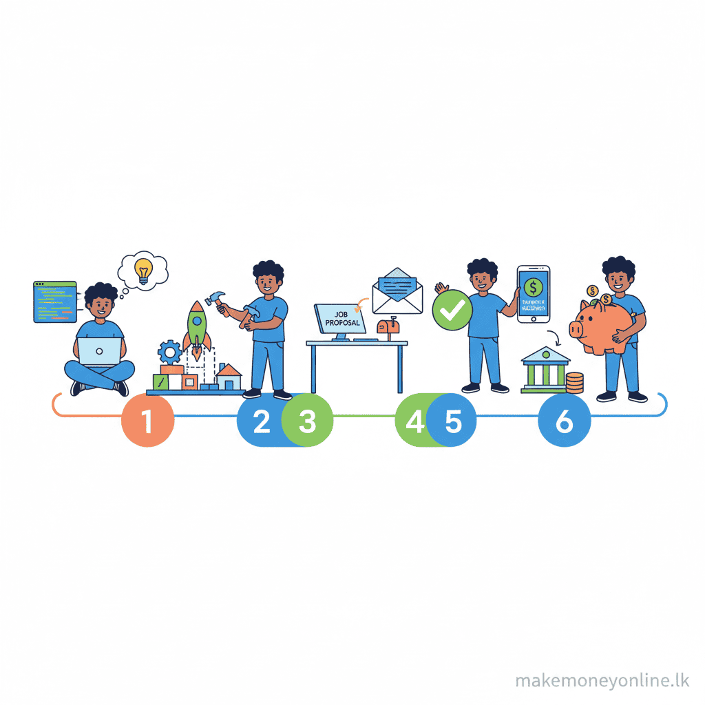 Step-by-step getting started path for web development in Sri Lanka from learning to first freelance client